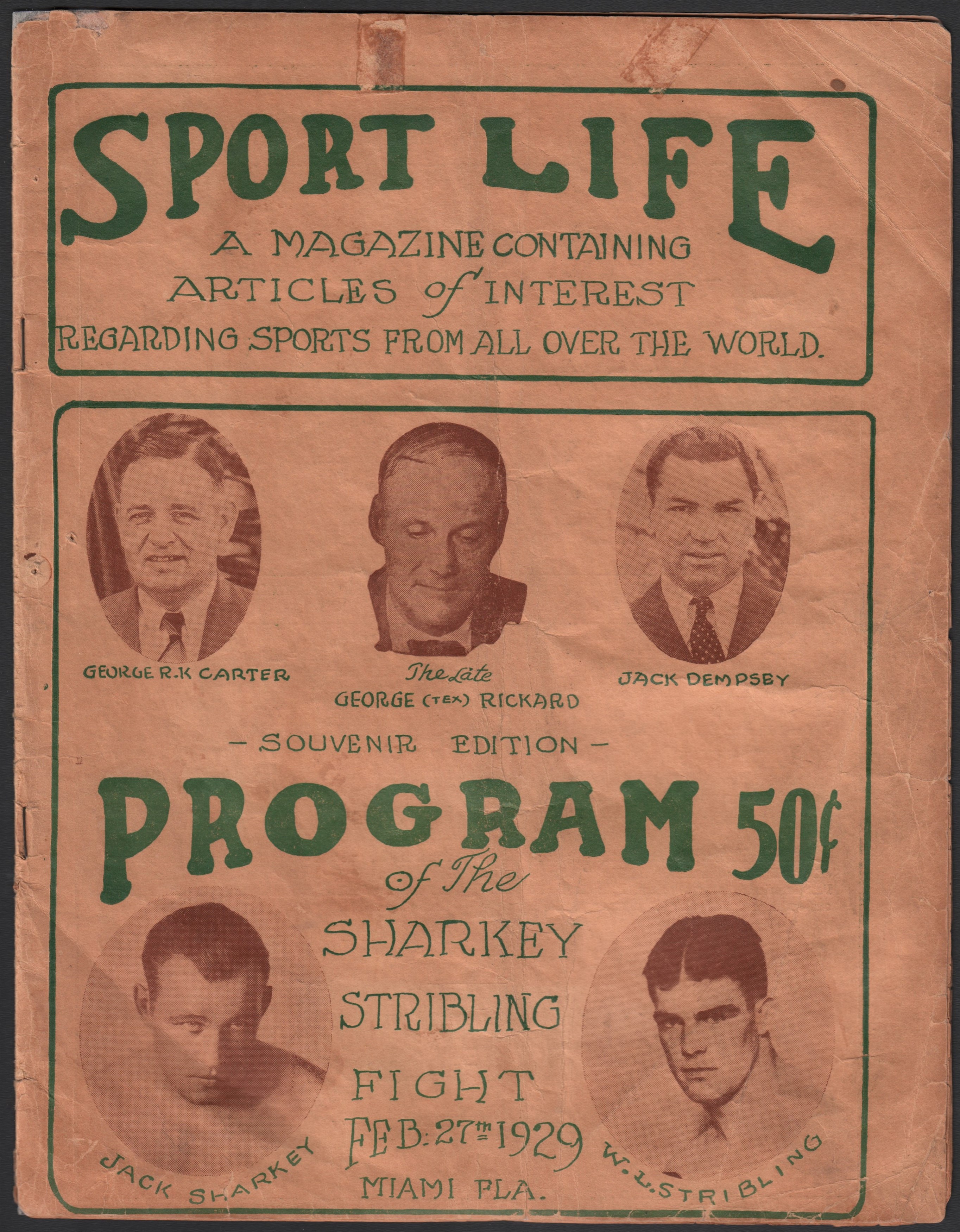 Muhammad Ali & Boxing - 1929 Sharkey vs Stribling On-Site Boxing Program