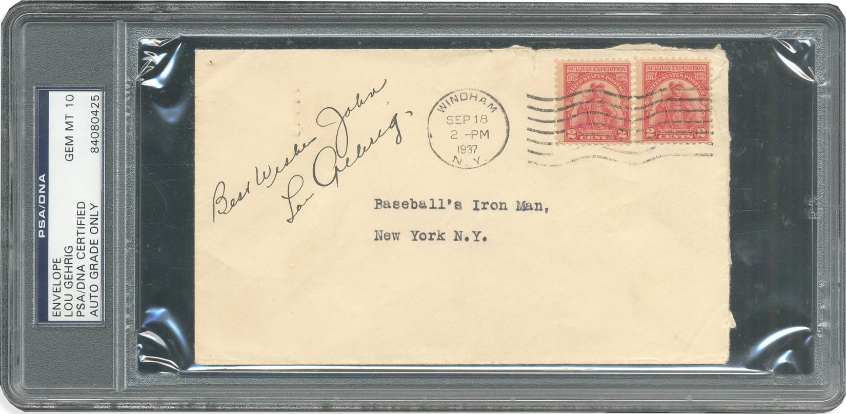 Ruth and Gehrig - 1937 Lou Gehrig Envelope Addressed Merely to "Baseball's Iron Man" That Got There! (PSA/DNA 10)