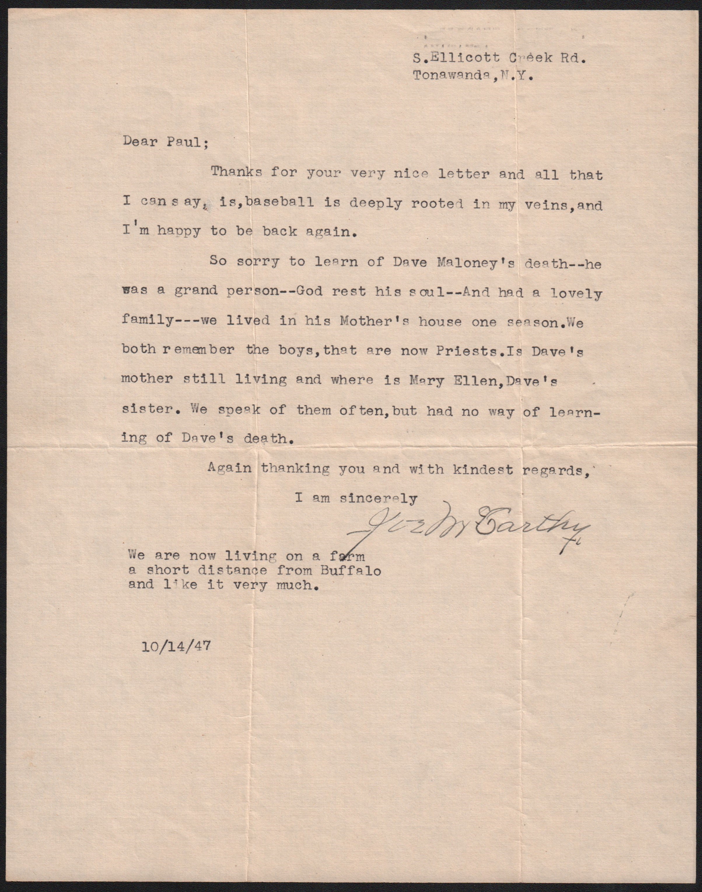 Baseball Autographs - 1947 Joe McCarthy Letter to Paul Frisz