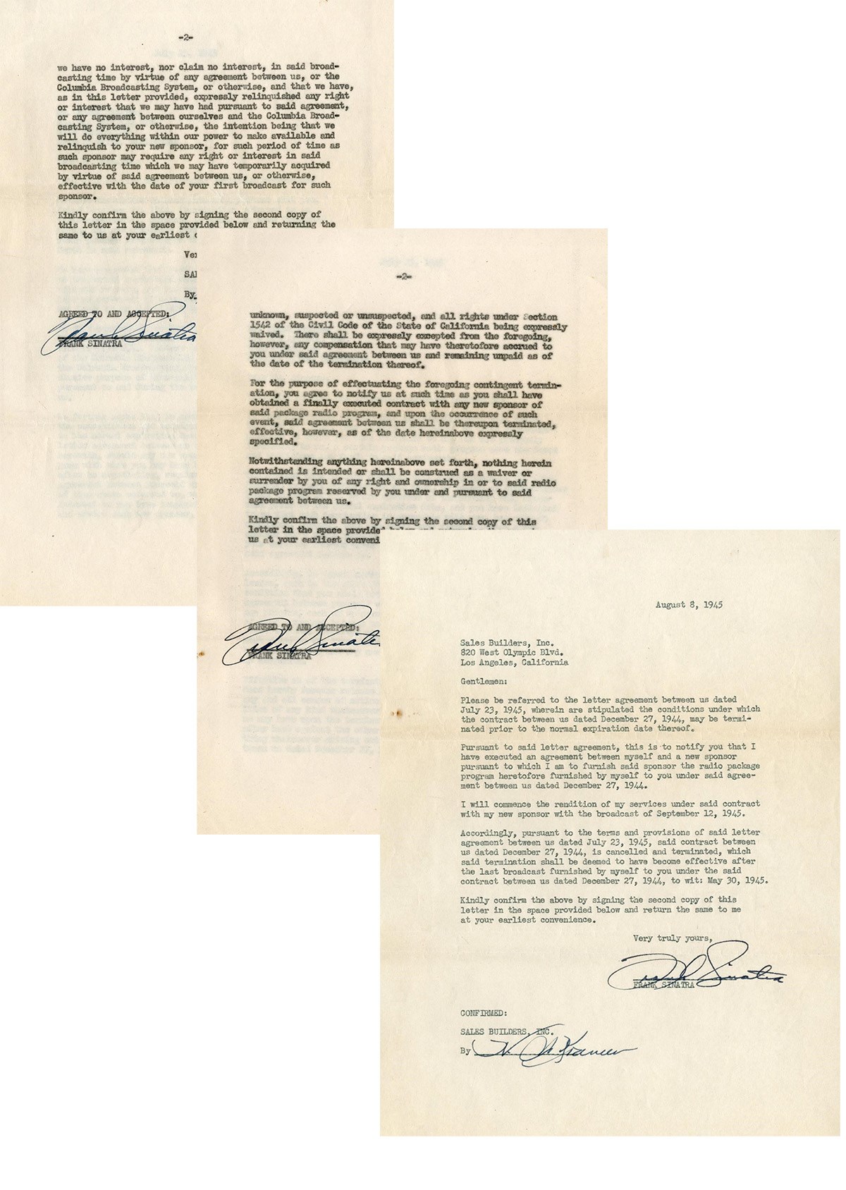 - 1945 Frank Sinatra Signed Contracts for Radio Show (PSA)