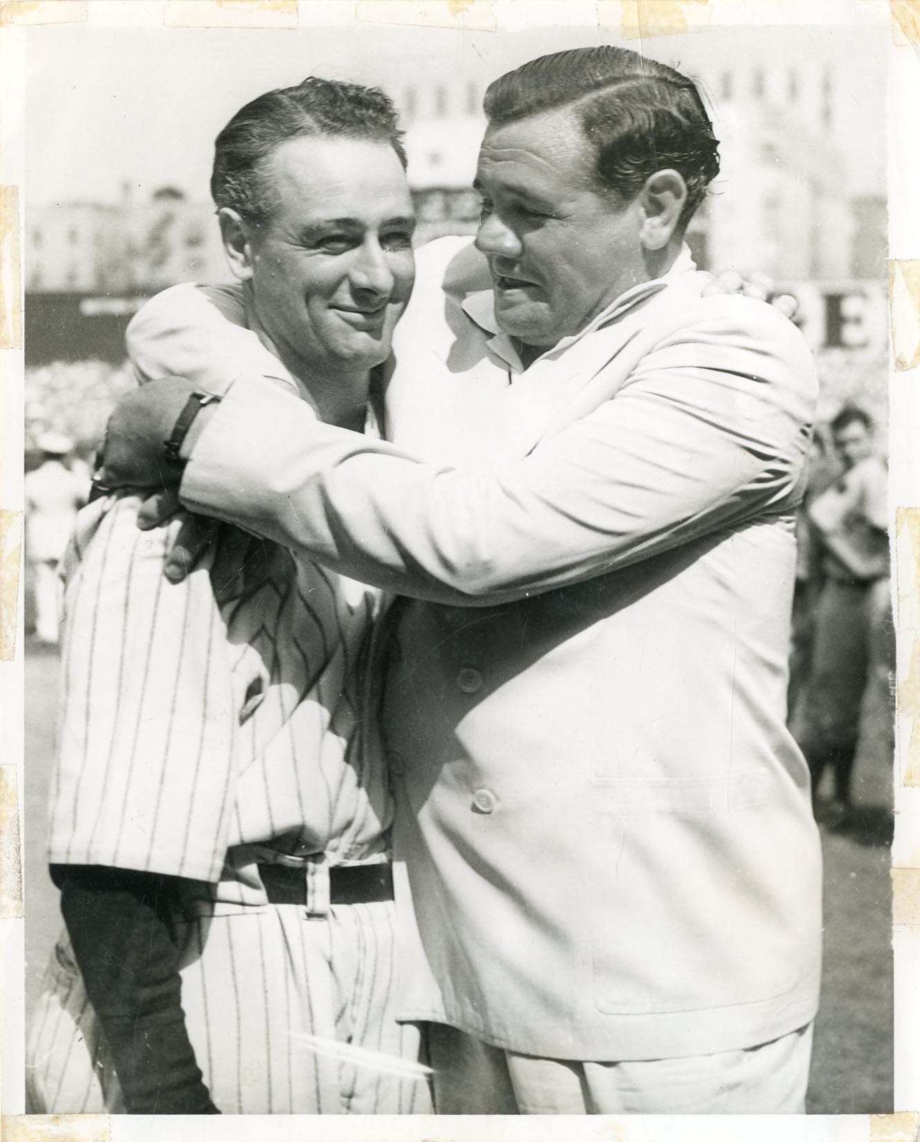 Ruth and Gehrig - Babe Greets Lou on "Gehrig Day" Wire Photograph