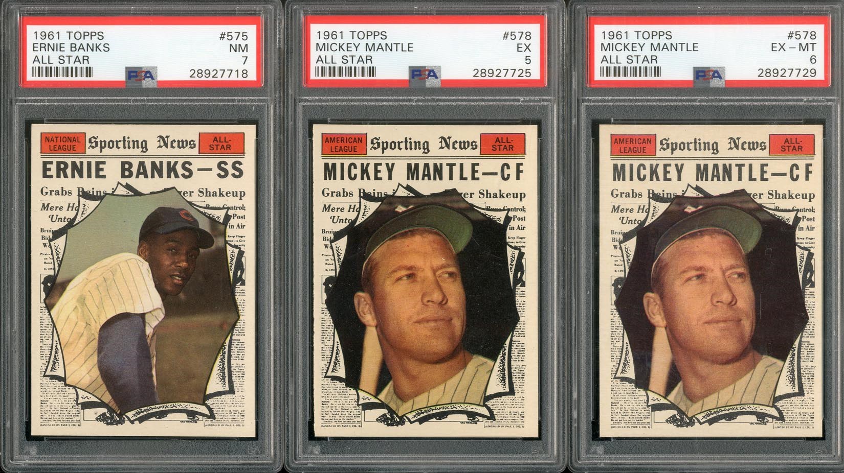 1961 Topps PSA Graded Collection (21), with TWO Mantle A/S Cards