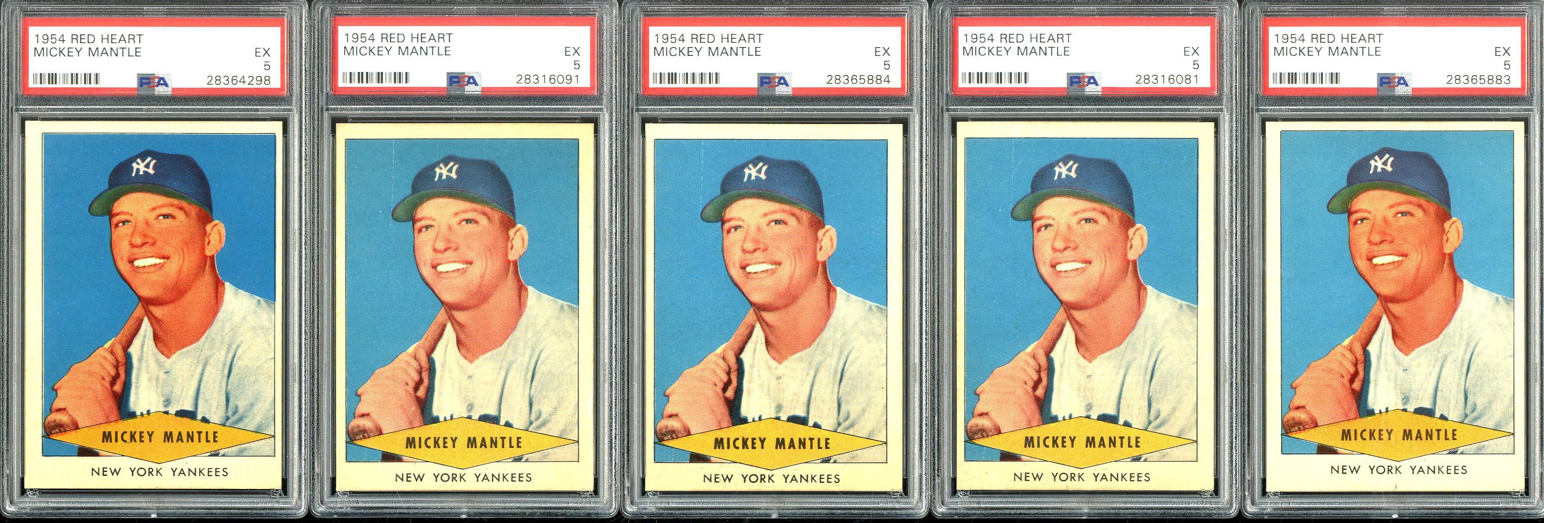 - 1954 Red Heart Mickey Mantle PSA Graded Lot (5)