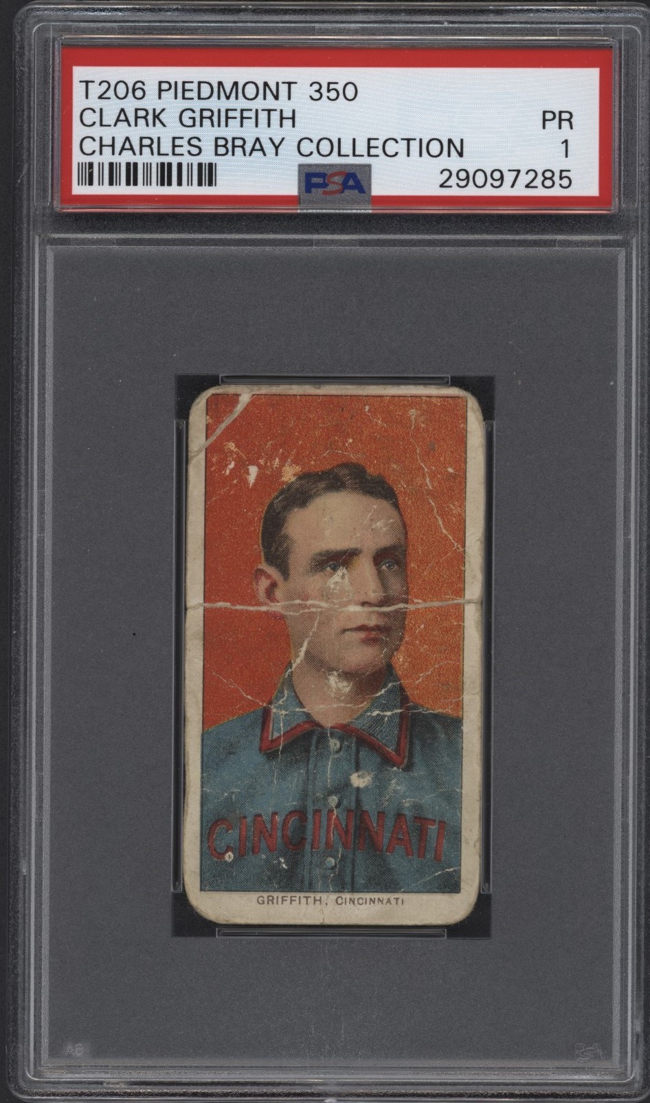 T206 Piedmont 350 Cark Griffith PSA 1 From the Charles Bray Collection