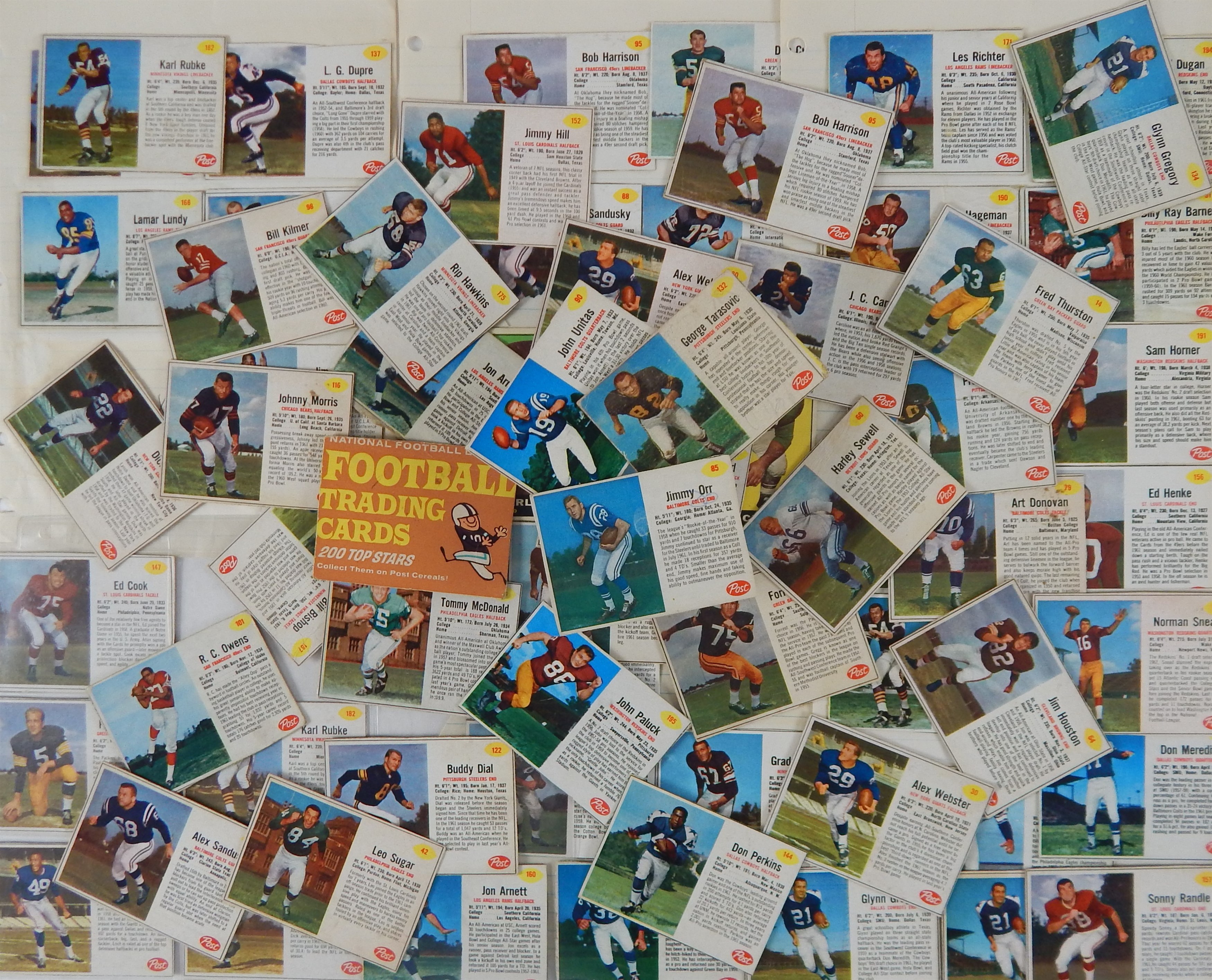- 1962 Post Cereal Football Lot of 91 Cards