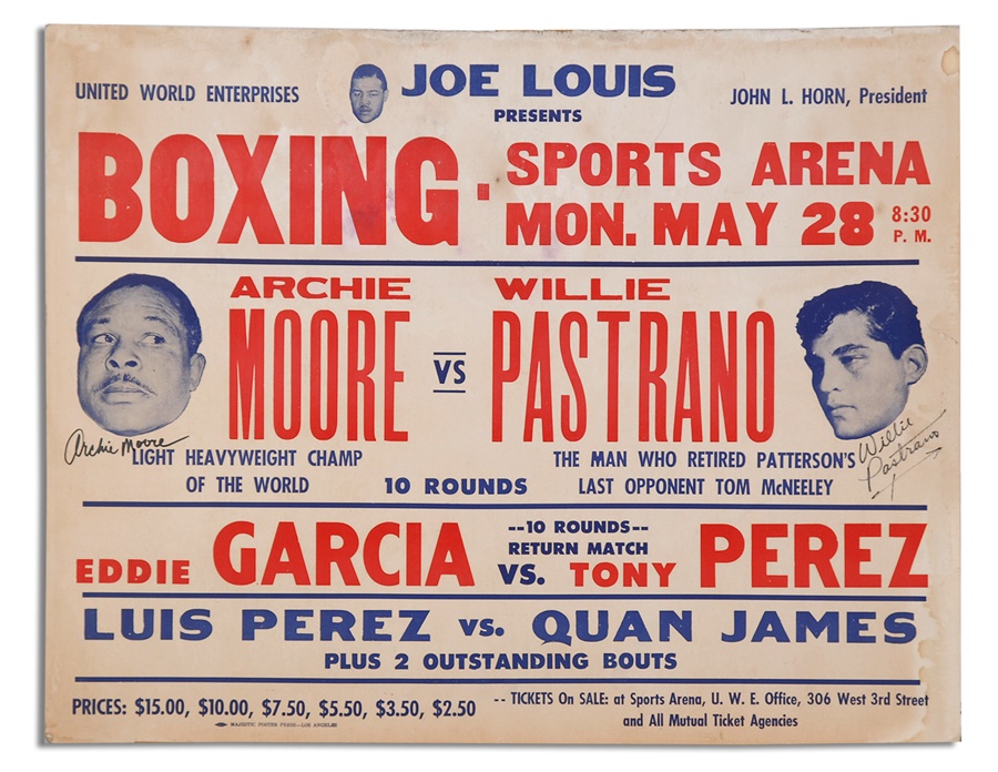 Muhammad Ali & Boxing - 1962 Archie Moore vs. Willie Pastrano Signed On-Site Boxing Poster