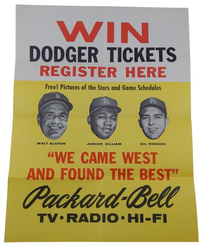 1958 Los Angeles Dodgers Packard-Bell Advertising Poster to Advertise Card Set