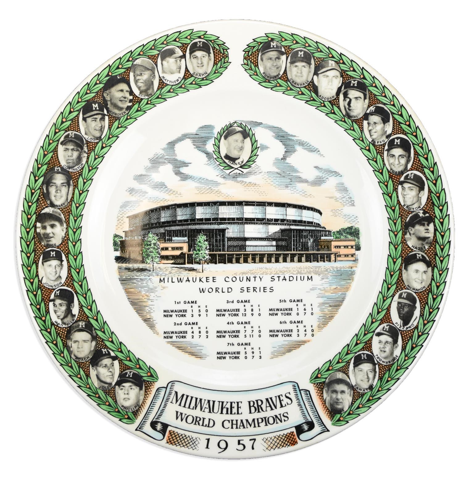 - 1957 Milwaukee Braves World Champions Souvenir Plate