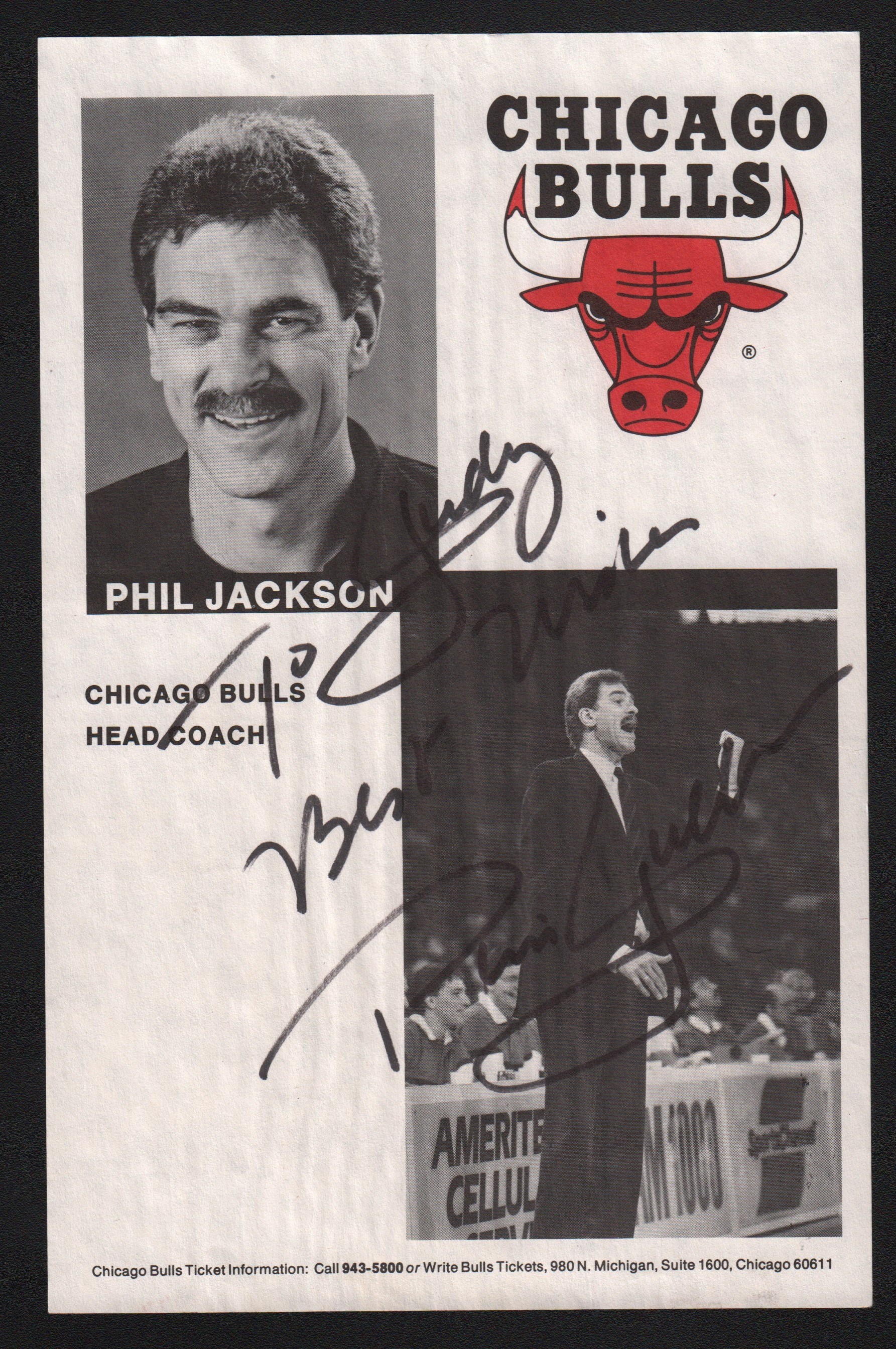 - 1990s Phil Jackson Signed 5.5x8.5" Page
