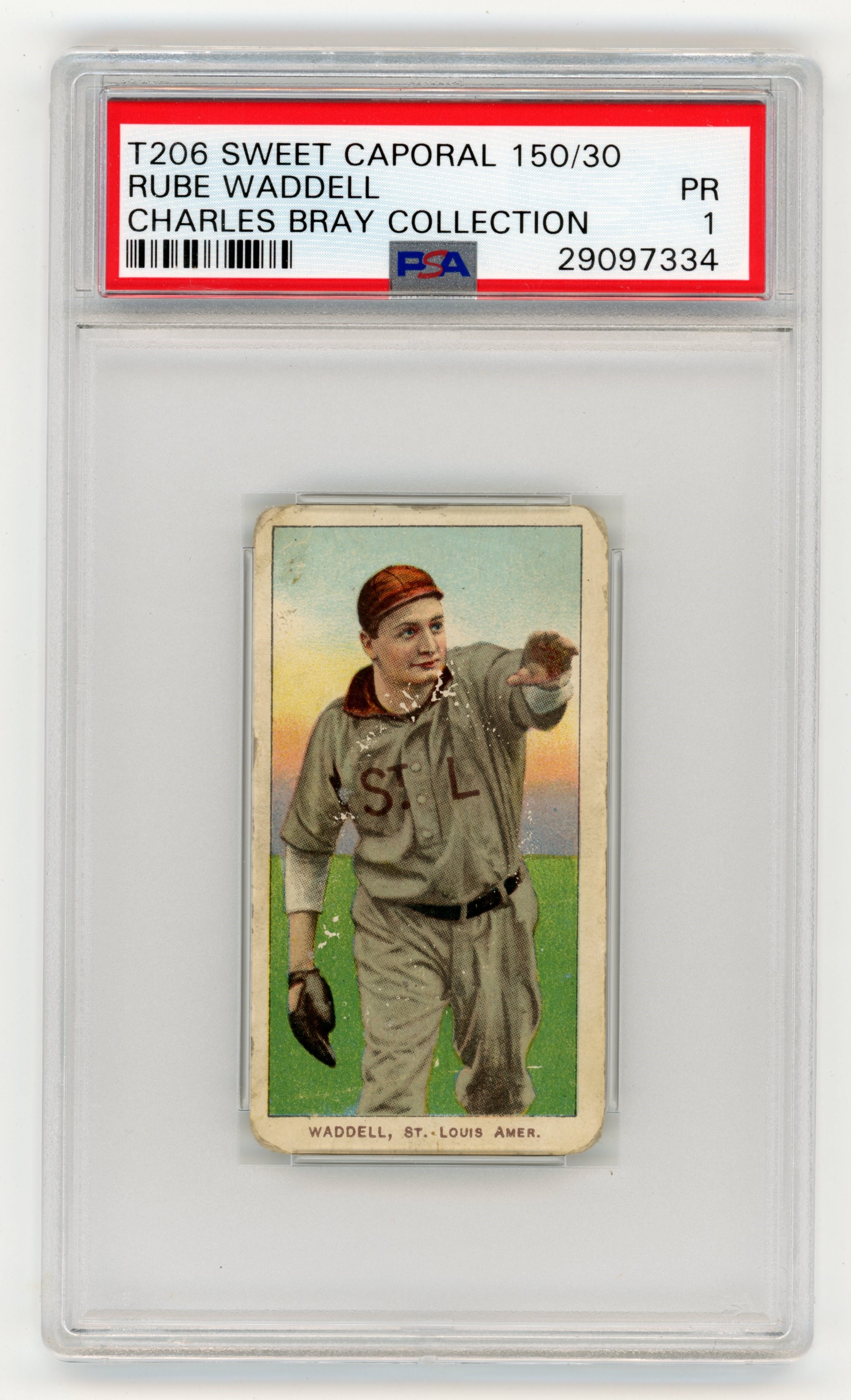 T206 Sweet Caporal 150/30 Rube Waddell PSA 1 From Charles Bray Collection