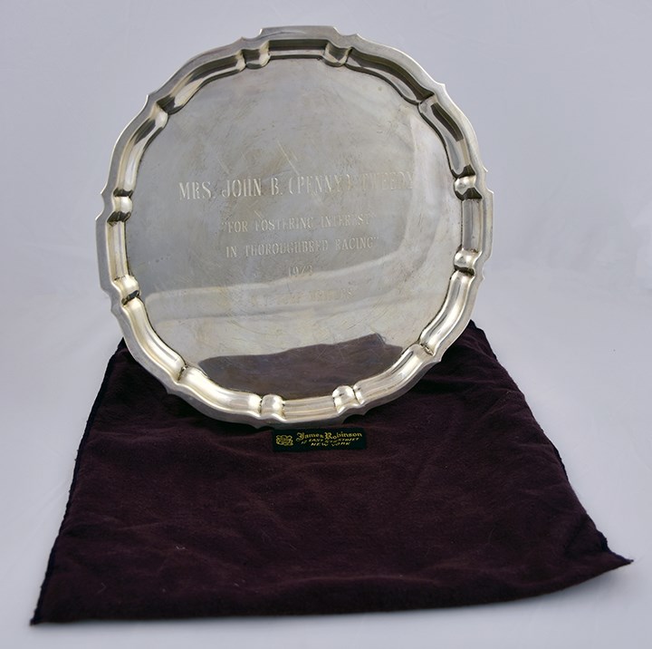 - “Mrs. John (Penny) Tweedy - 1973 N.Y. Turf Writers Award” Gorham Sterling Silver Platter from Penny Chenery
