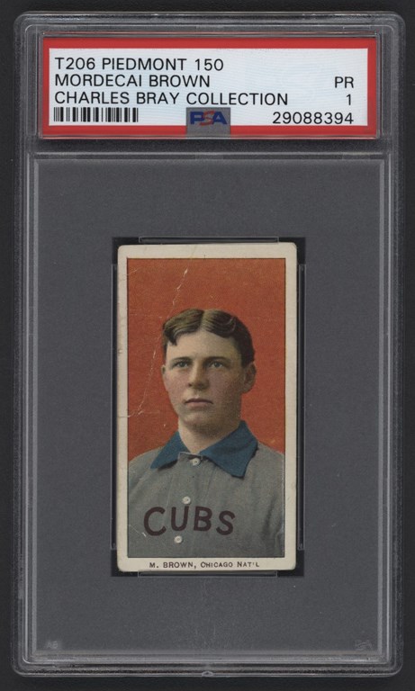 - T206 Piedmont 150 Mordecai Brown PSA 1 From The Charles Bray Collection