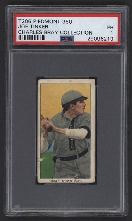 - T206 Piedmont 350 Joe Tinker PSA 1 From The Charles Bray Collection