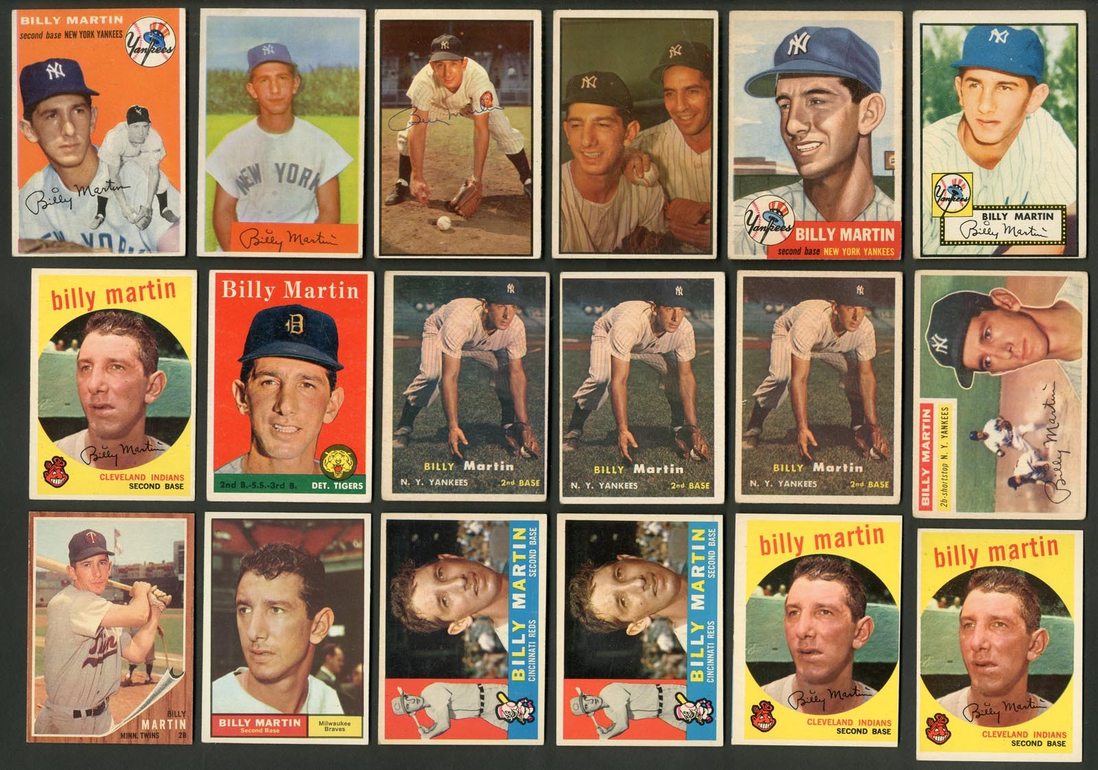- 1950s-60s Topps & Bowman Billy Martin Near Complete Run with One Signed (19)