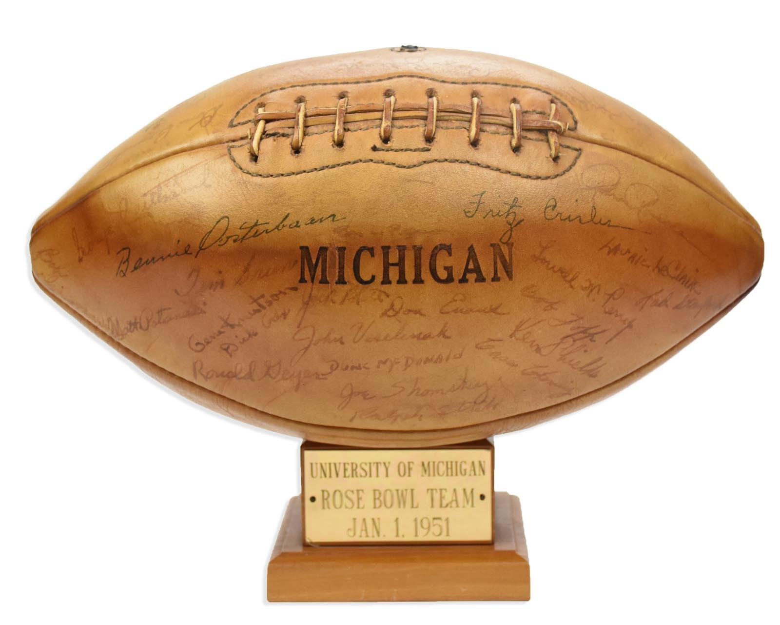 - 1952 Michigan Wolverines Team Signed Football w/Willie Heston