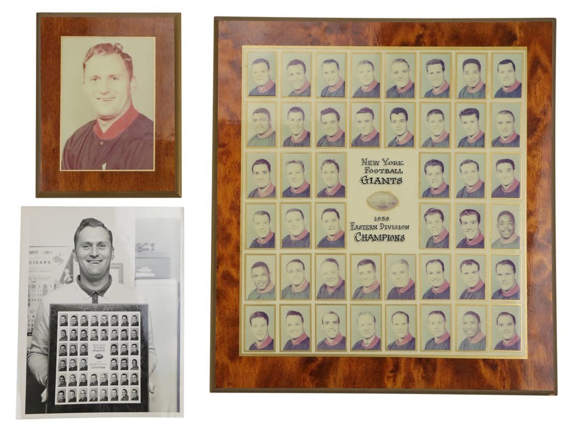 - 1958 NY Giants Plaques Presented to Ken MacAfee, Plus Individual Photo (3)