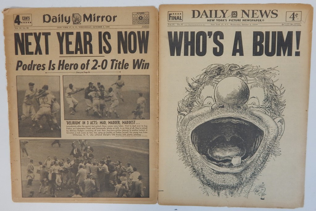 - Two Scarce 1955 Brooklyn Dodger Champions Newspapers