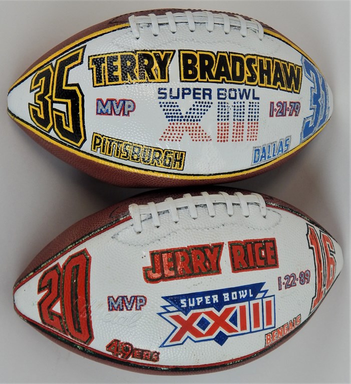 Autographs Football - Hand Painted & Signed Super Bowl MVP Footballs Rice/Bradshaw