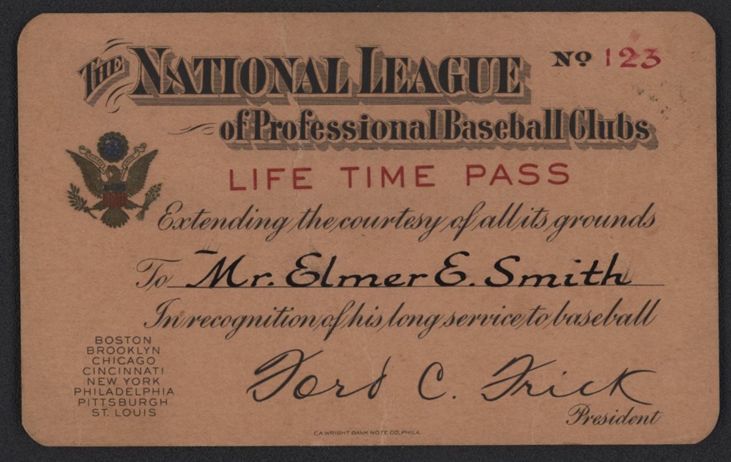 - Elmer Smith National League Lifetime Pass