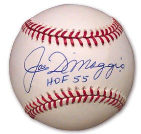 - Joe DiMaggio Single Signed “HOF 55” Baseball