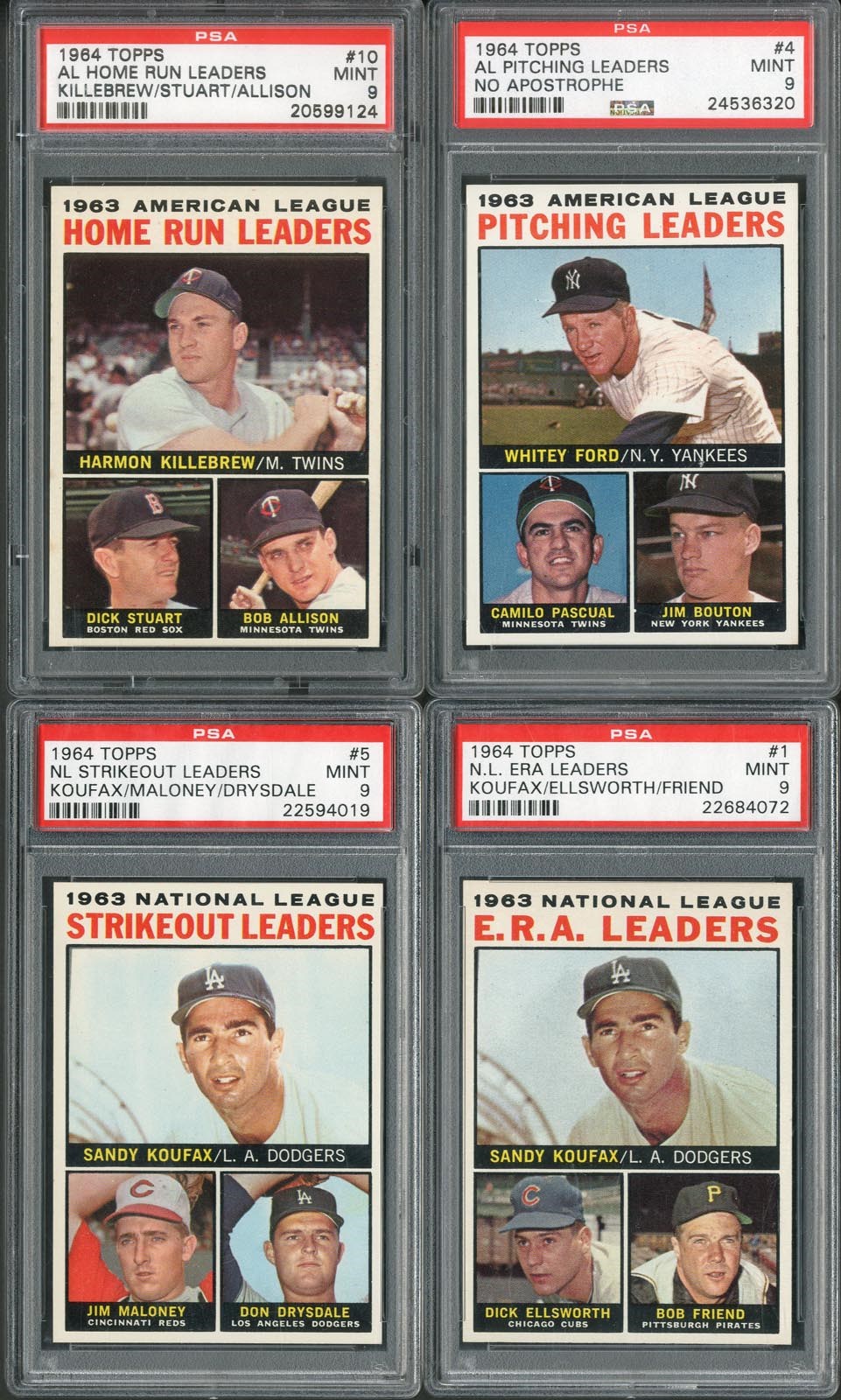 1964 Topps PSA MINT 9 Leaders Collection (4)