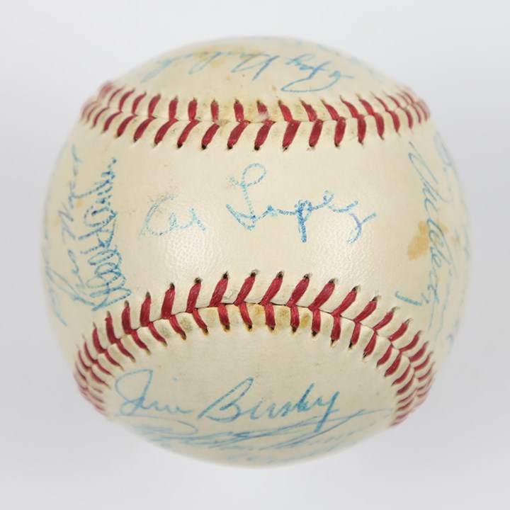 - 1956 Cleveland Indians Team Signed Baseball with Rookie Rocky Colavito