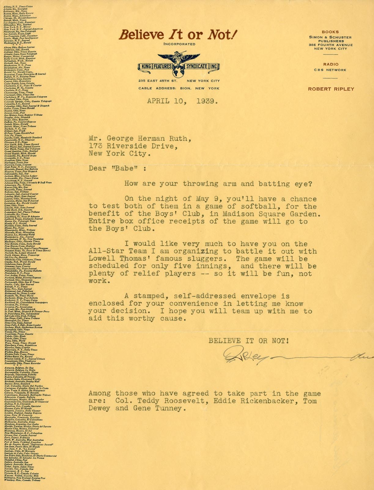 Collection Of Babe Ruth's Right Hand Man - 1930s-40s Letters to Babe Ruth w/His Premature Death (11)