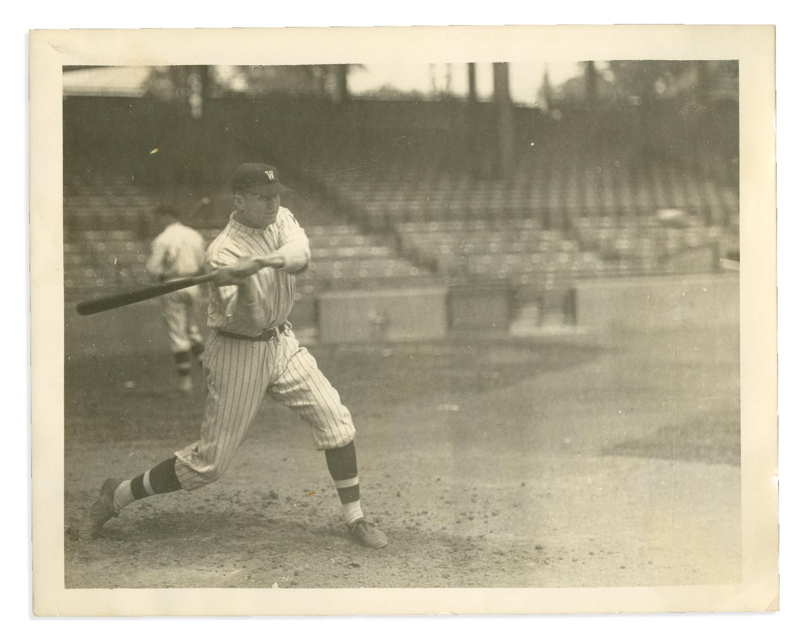 Vintage Sports Photographs - 1920's Walter Johnson Batting Type 1 Photograph