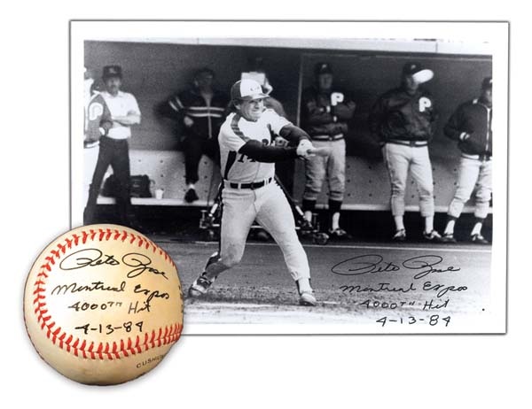 - 1984 Pete Rose Signed "4,000 Hit" Baseball & Photograph (8x10")