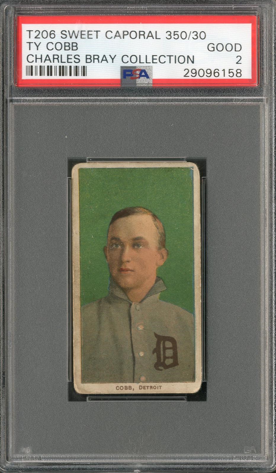 - T206 TY Cobb Sweet Caporal 350/30 Green Portrait PSA 2 From The Charles Bray Collection