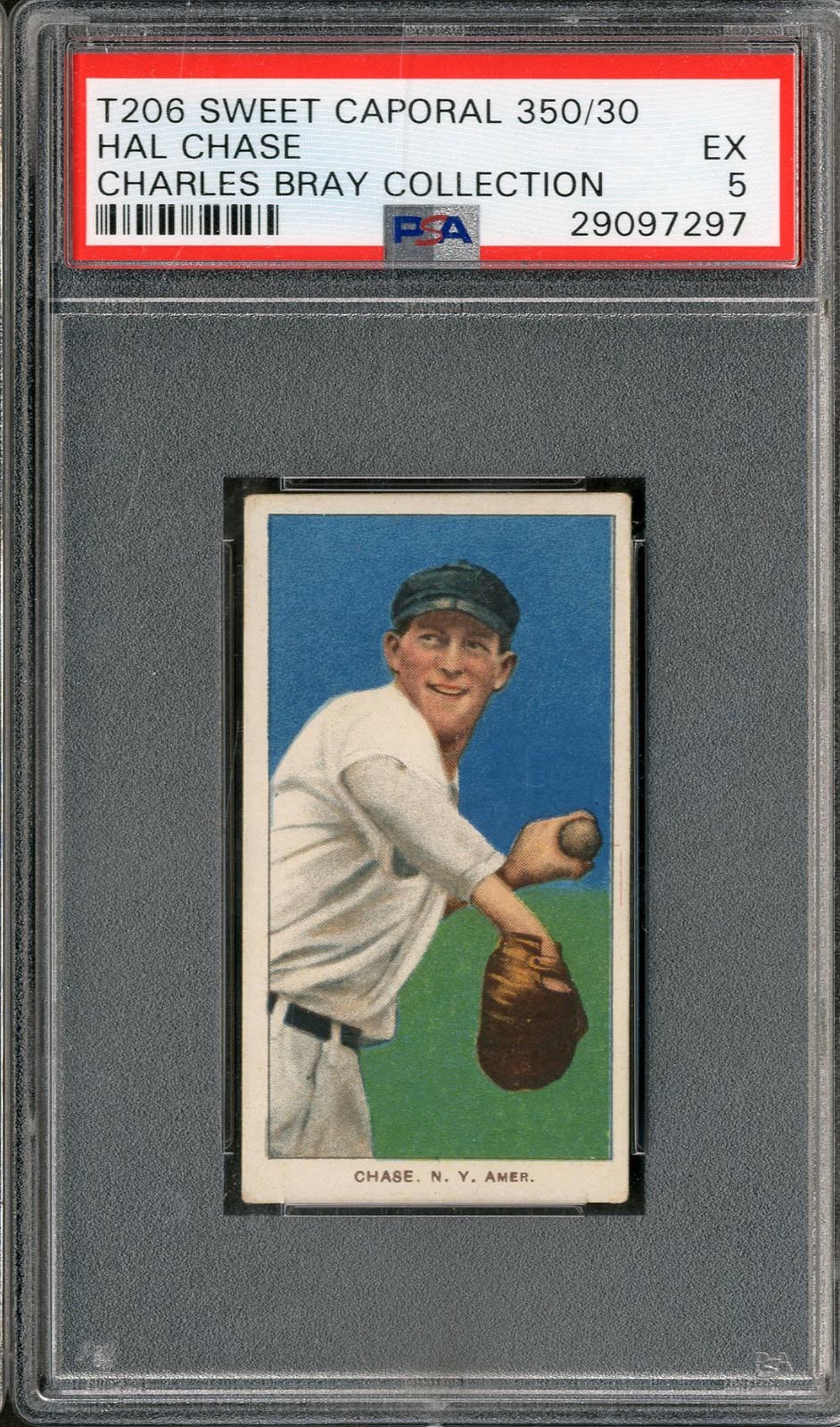 - T206 Sweet Caporal 350/30 Hal Chase PSA 5 From The Charles Bray Collection