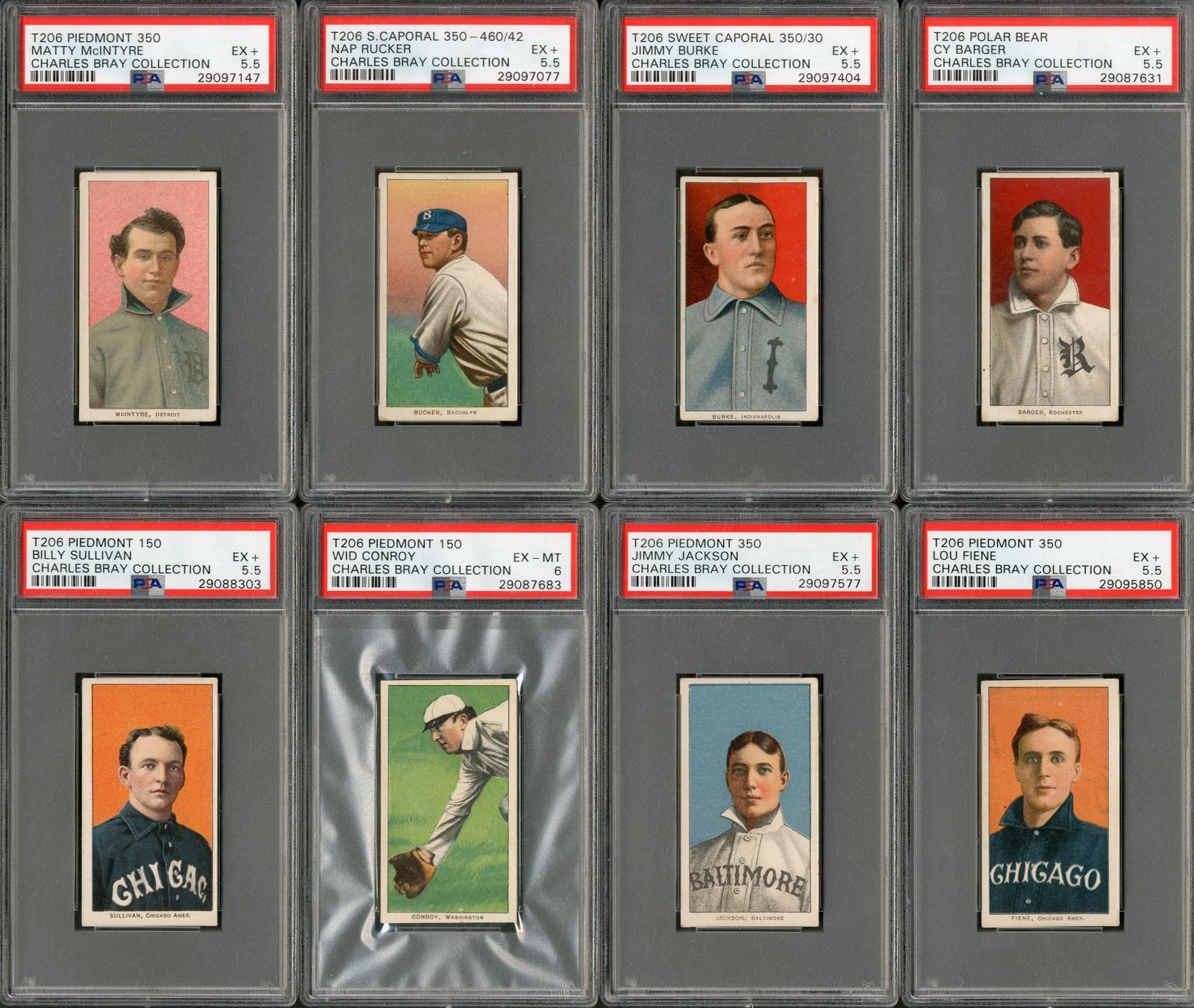 - Eight T206 Cards From the Charles Bray Collection PSA 5.5s