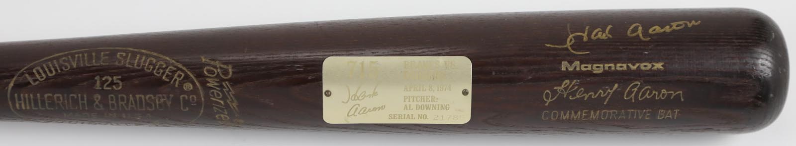 Baseball Autographs - 1974 Magnavox Commemorative 715 Home Run Bat Signed by Hank Aaron