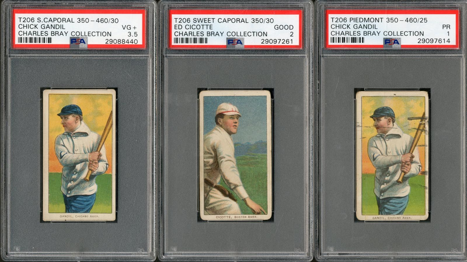 - 1909 T206 Black Sox Lot of 3 From the Charles Bray Collection