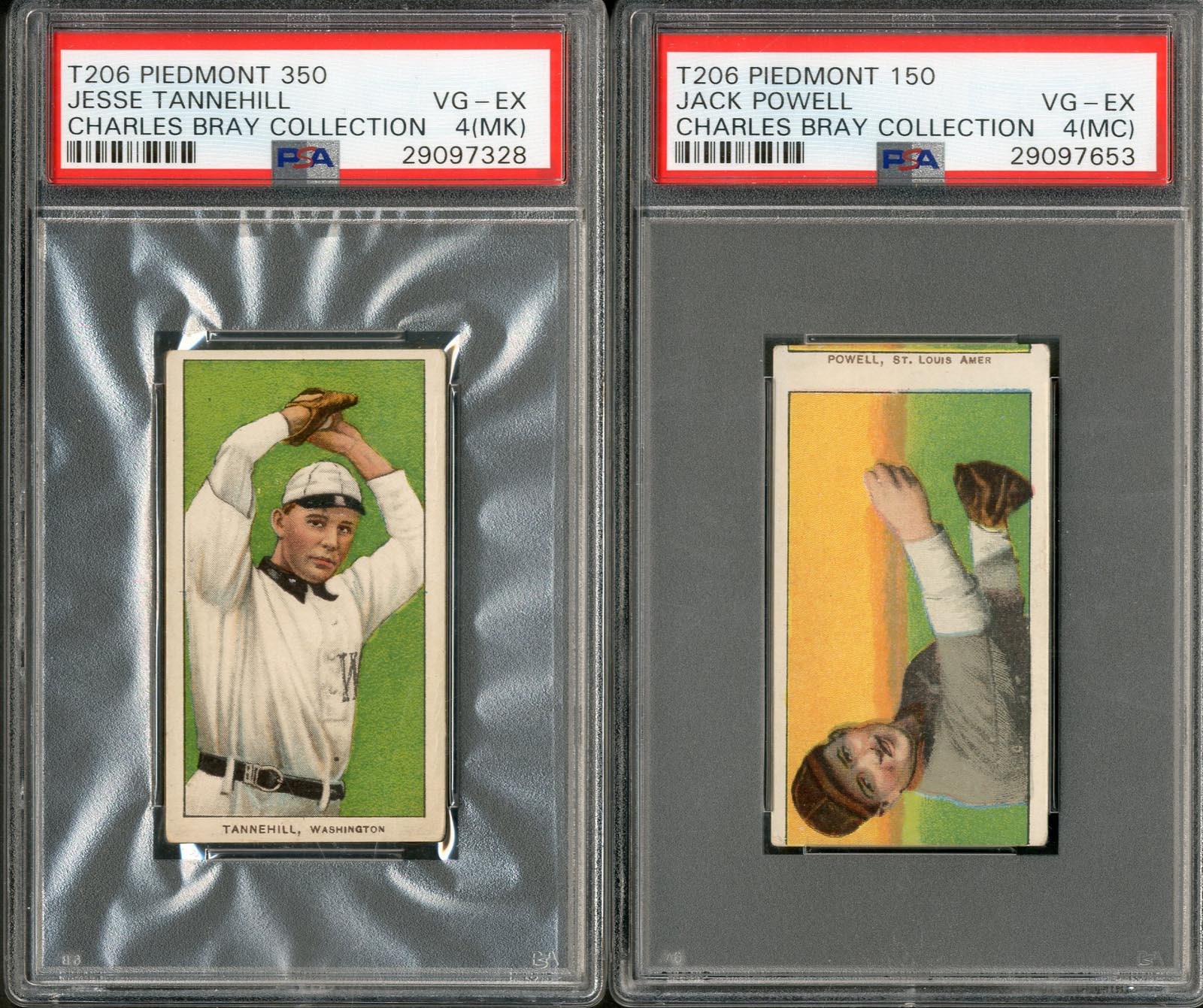 - T206 Pair of PSA Graded From the Charles Bray Collection.
