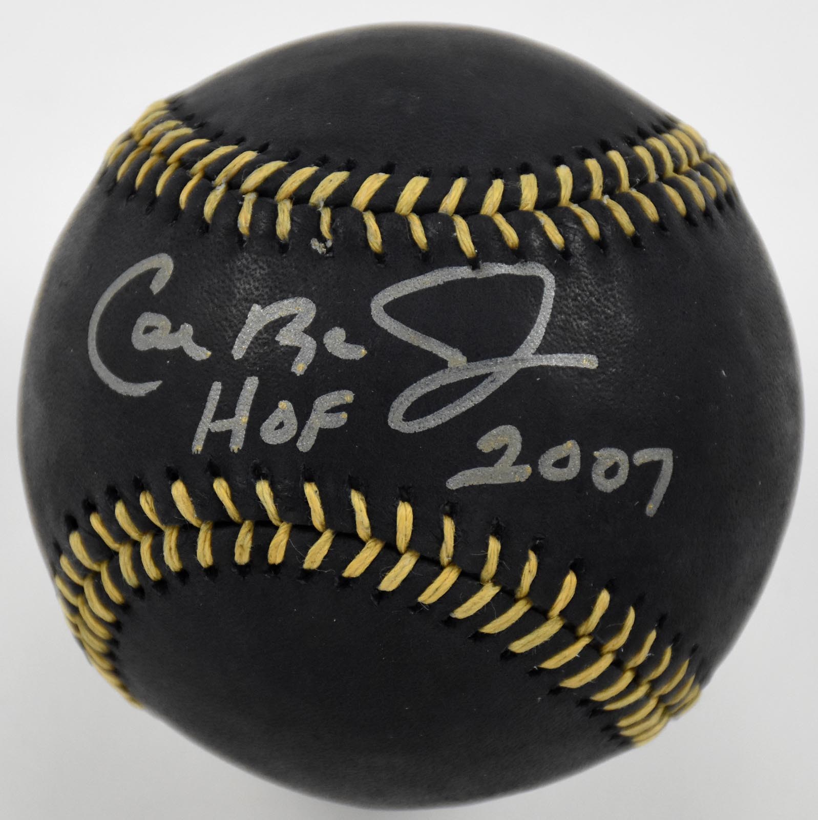 Baseball Autographs - Cal Ripken Jr "HOF 2007" Single Signed Black Leather Baseball (JSA)