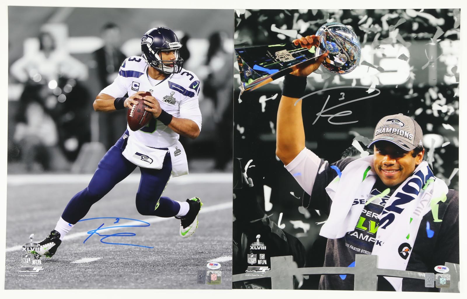 - Pair of Russell Wilson Signed Seahawks 16x20" Photographs (PSA)