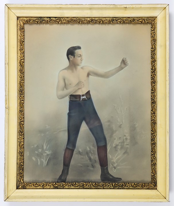 - 19th Century Hand-Colored Boxing Photograph in Original Frame