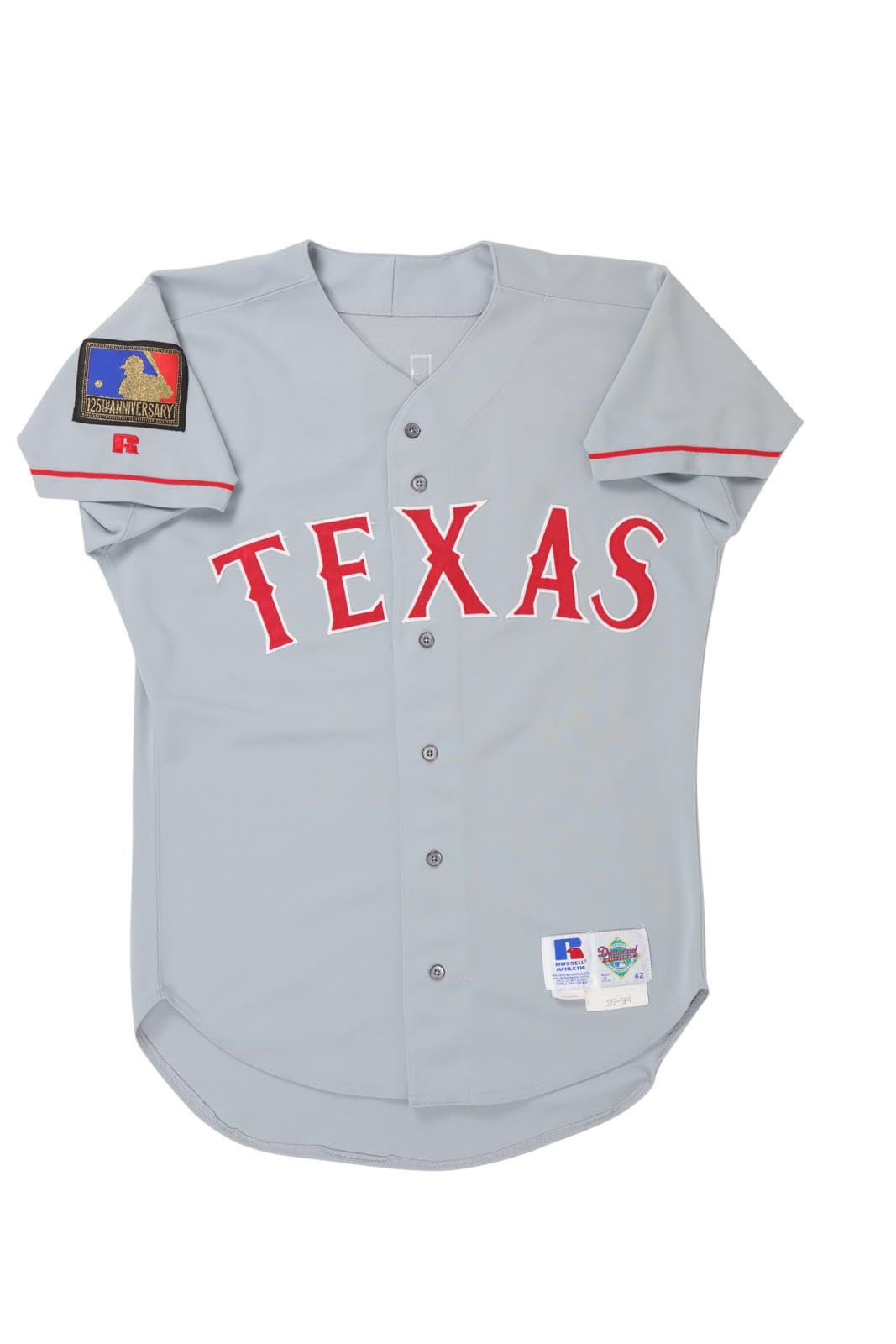 Baseball Equipment - 1994 David Hulse Texas Rangers Game Worn Jersey - 125th Anniversary Patch