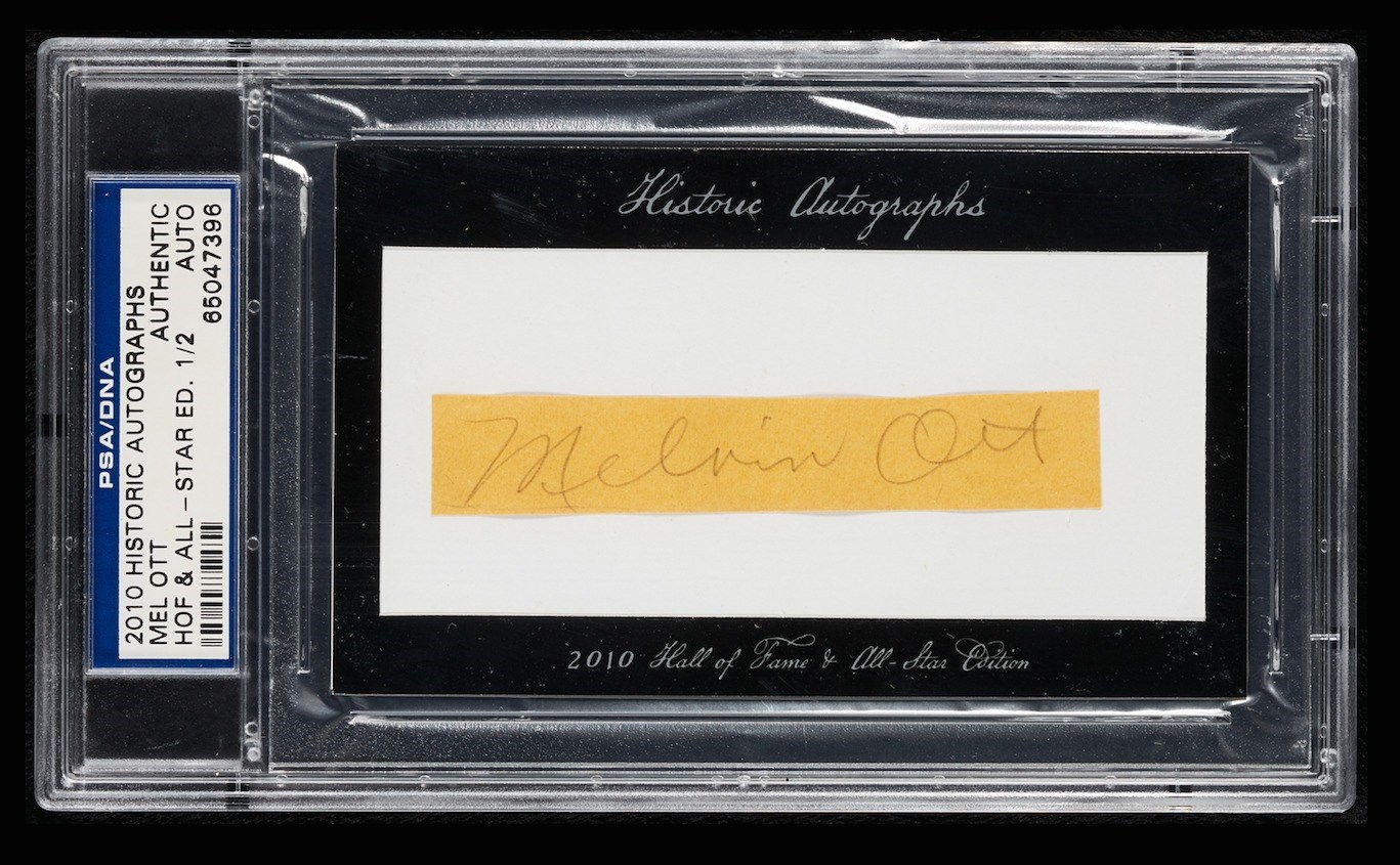 Baseball Autographs - 2010 Historic Autographs Mel Ott Full Name Autograph - Limited Edition 1 of 2 (PSA)