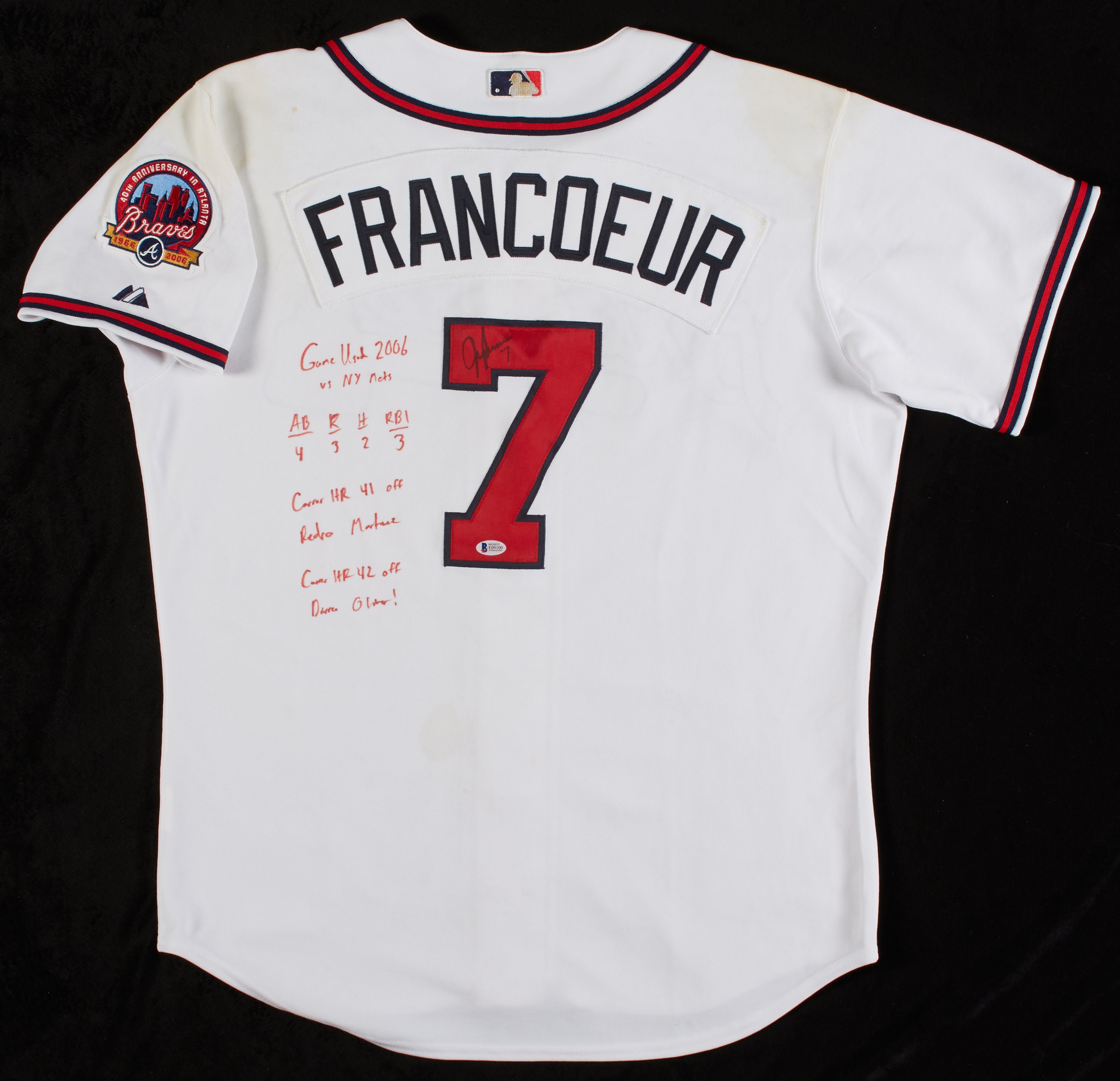 Baseball Equipment - 9/27/06 Jeff Franceour 2-Home Run Game Worn Jersey - Career HRs #41 & #42 (Heavily Signed and Inscribed)