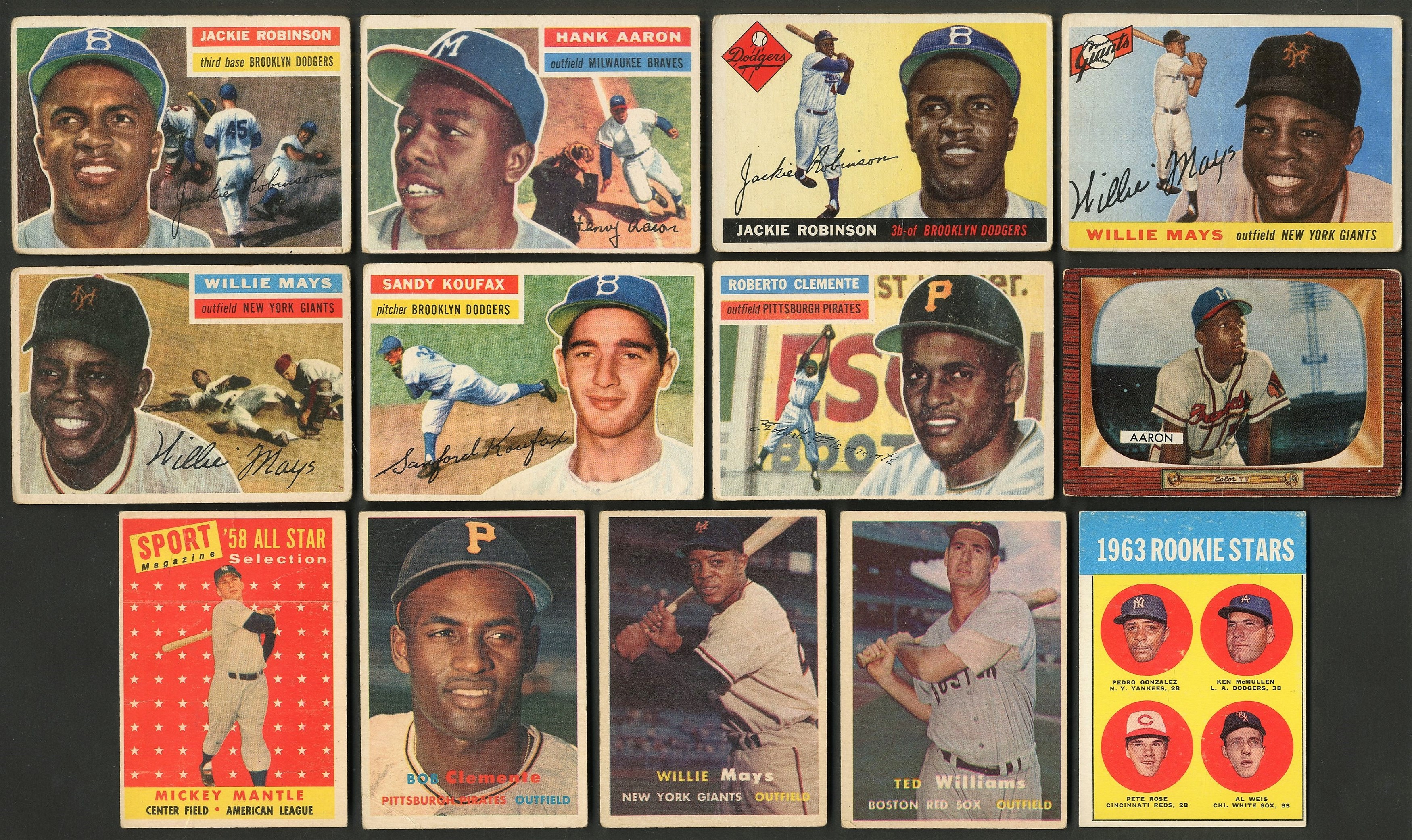 - 1950s-60s Topps & Bowman Hall of Famer Collection - (4) Mantle, (5) Clemente, (8) Mays, (7) Koufax, (4) Aaron (230+)