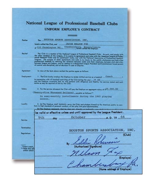 1965 Nellie Fox Signed Coaches Contract