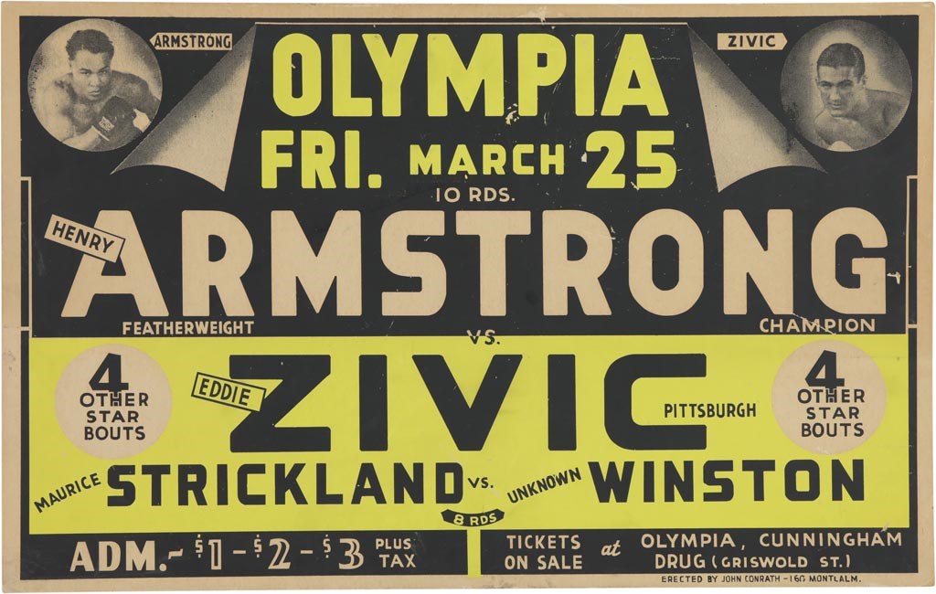 - 1938 Henry Armstrong vs. Eddie Zivic On-Site Poster