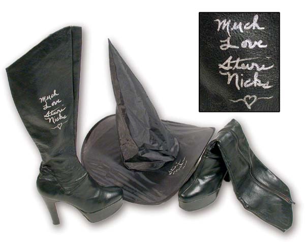 - Stevie Nicks Signed Witches Hat And Signed Leather Boots (2)