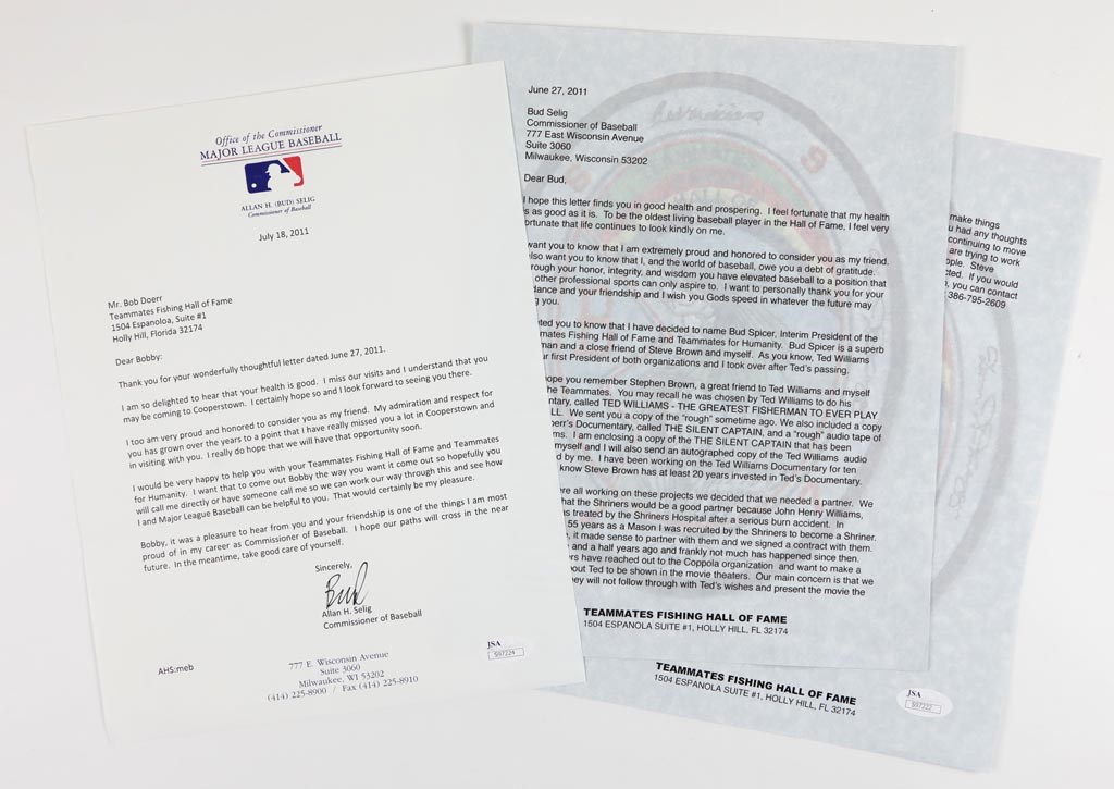 Baseball Autographs - Pair of Signed Letters From Conversation Between Bobby Doerr and Bud Selig (JSA)