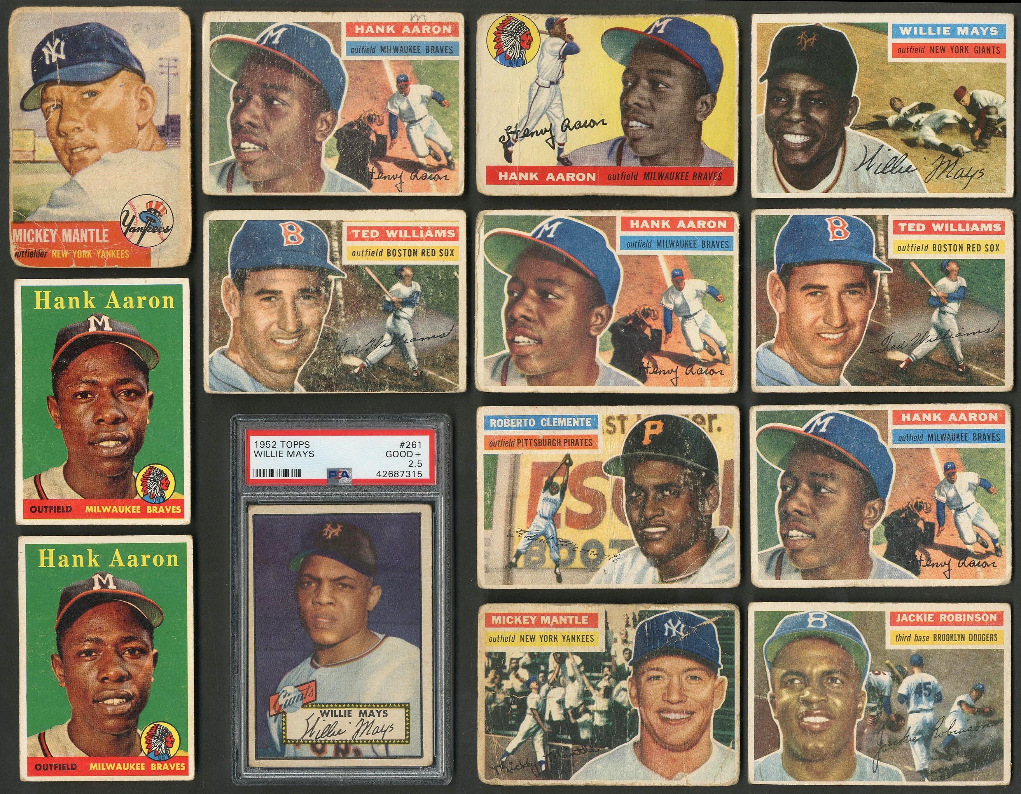 - 1950s Topps Hall of Famer Collection - Mantle (15), Aaron (13), Mays (13), Williams (9) (160+) PSA
