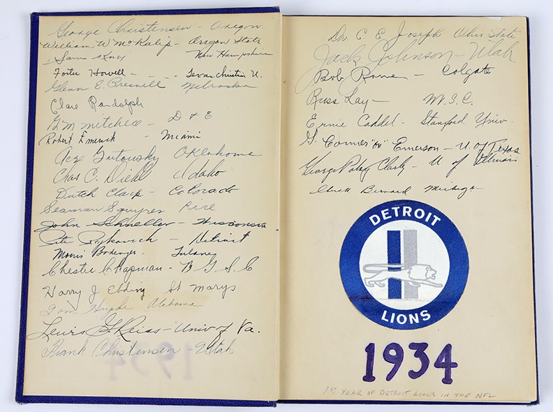 - First Pro Football Hall of Fame Publication Signed by 1934 Detroit Lions