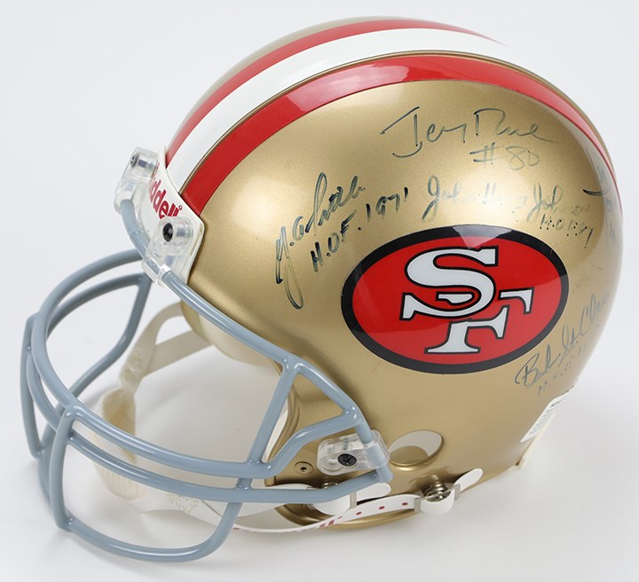 - San Francisco 49ers HOFers Signed Helmet (9 Signatures)