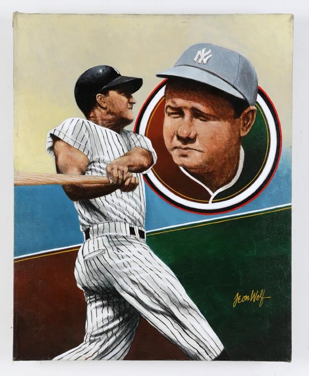 Sports Fine Art - Babe Ruth and Roger Maris Original Oil on Canvas by Leon Wolf